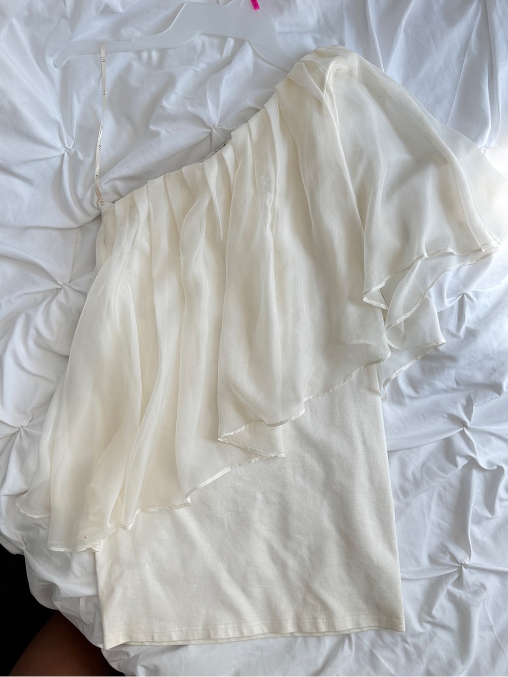 Off White Cream One-Shoulder Ruffle Mini Dress
